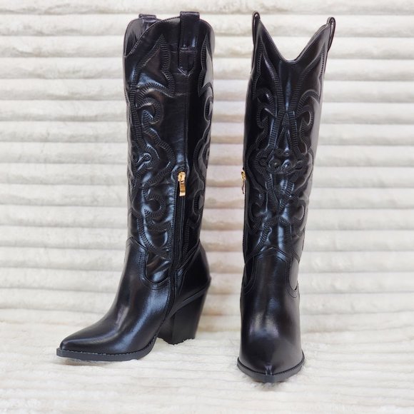 Electric Cowboy Jet Black Matte Western Knee High Cowgirl Boots Jet Black - Picture 11 of 15